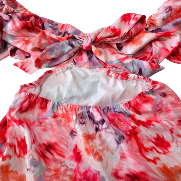 Showpo Janiena Puff Sleeve Fit and Flare Mini Dress Meadow Blur Floral - Picture 10 of 12